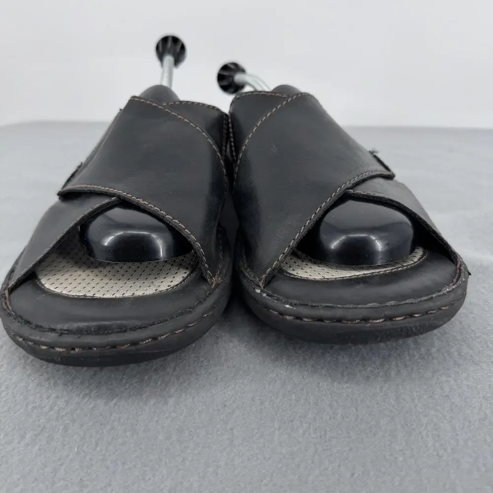 Born‎ Hesi Leather Slide Sandals Mens 11 Black Comfort Casual Slip On Cushioned
